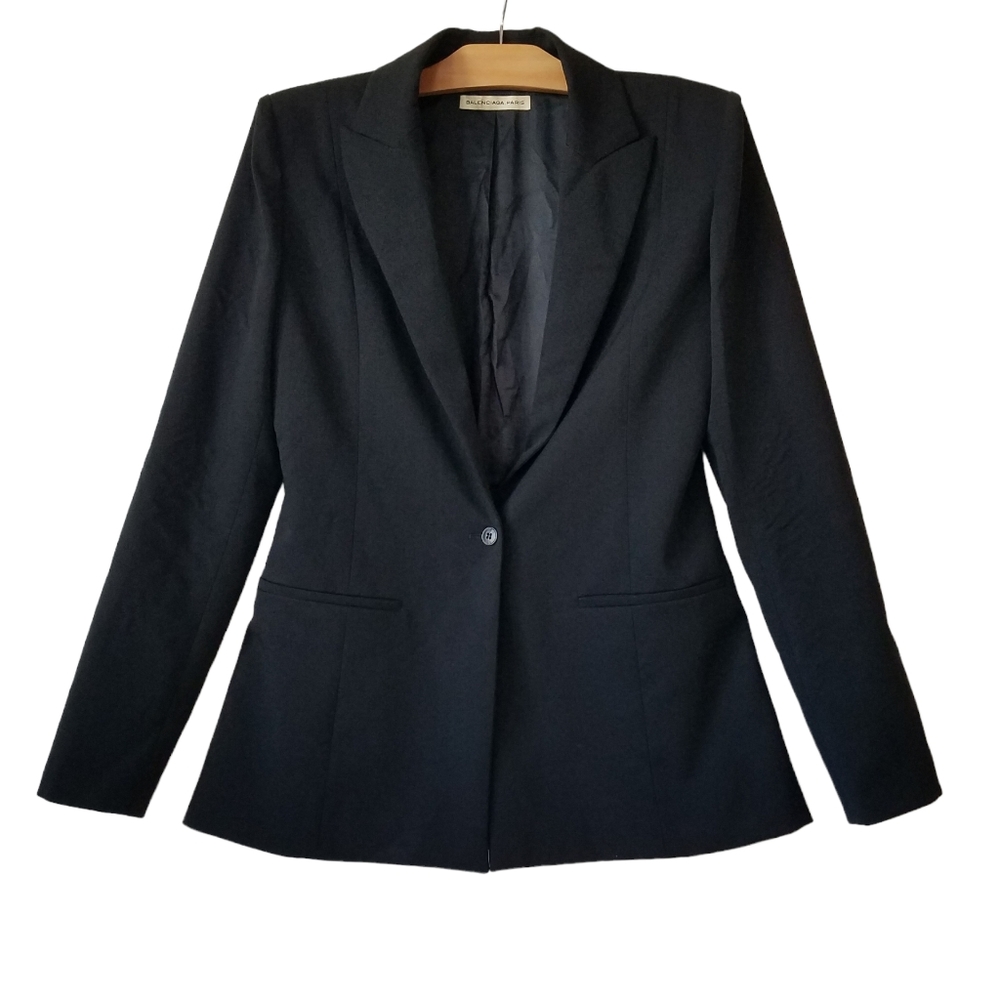 BALENCIAGA France Womens Size 40 US 10 Blazer Wool Single Button Closure Black